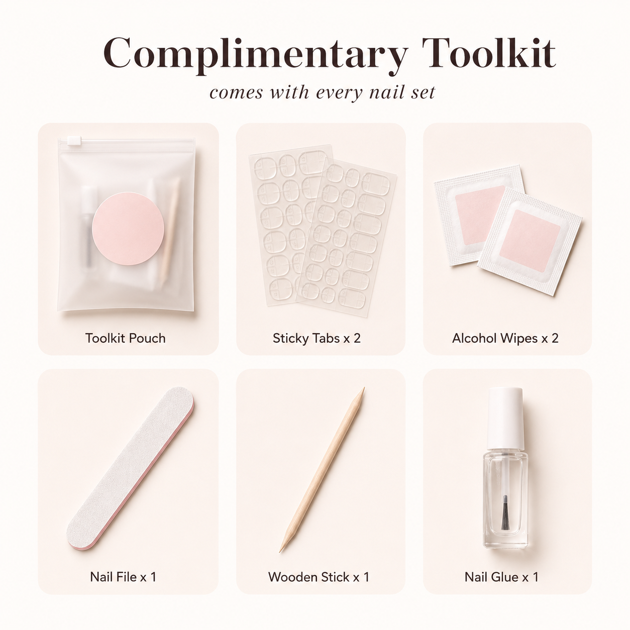 Complimentary toolkit included with every Amoré nail set